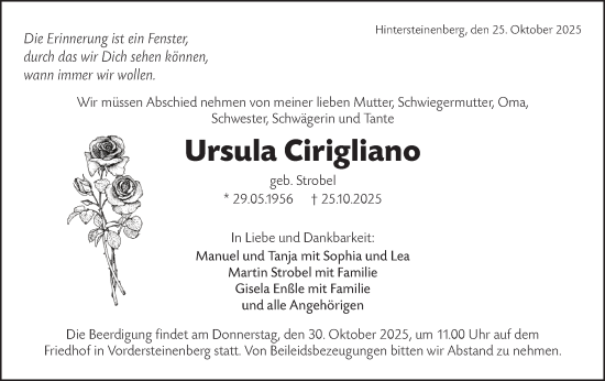 Traueranzeige von Ursula Cirigliano von Rundschau Gaildorf