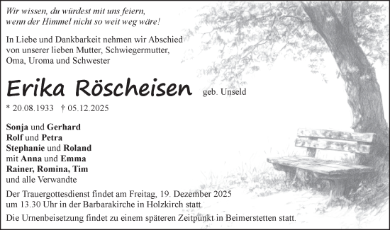 Traueranzeige von Erika Röscheisen von SÜDWEST PRESSE Ausgabe Ulm/Neu-Ulm