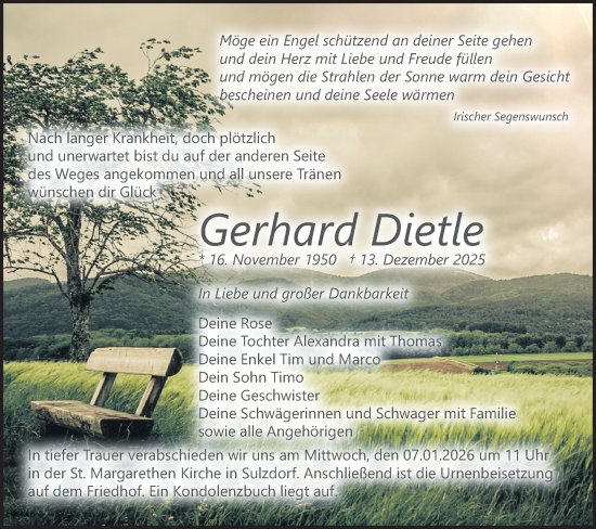 Traueranzeige von Gerhard Dietle von Haller Tagblatt