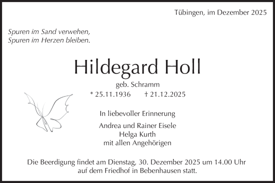 Traueranzeige von Hildegard Holl von Schwäbische Tagblatt