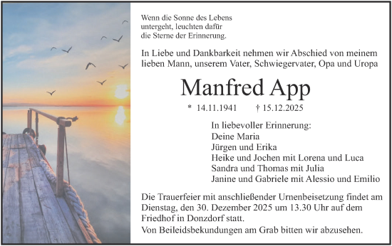 Traueranzeige von Manfred App von NWZ Neue Württembergische Zeitung