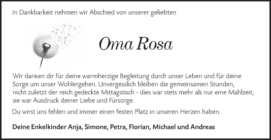 Traueranzeige von Rosa  von Hohenloher Tagblatt