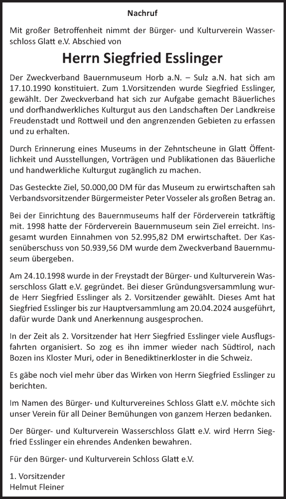  Traueranzeige für Siegfried Esslinger vom 13.12.2025 aus Neckar-Chronik