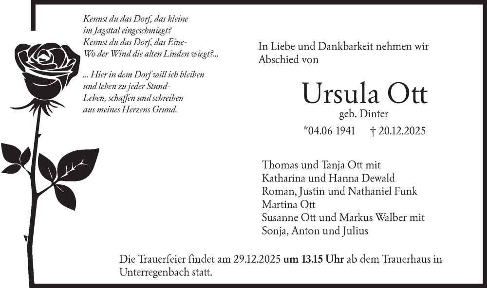  Traueranzeige für Ursula Ott vom 24.12.2025 aus Hohenloher Tagblatt