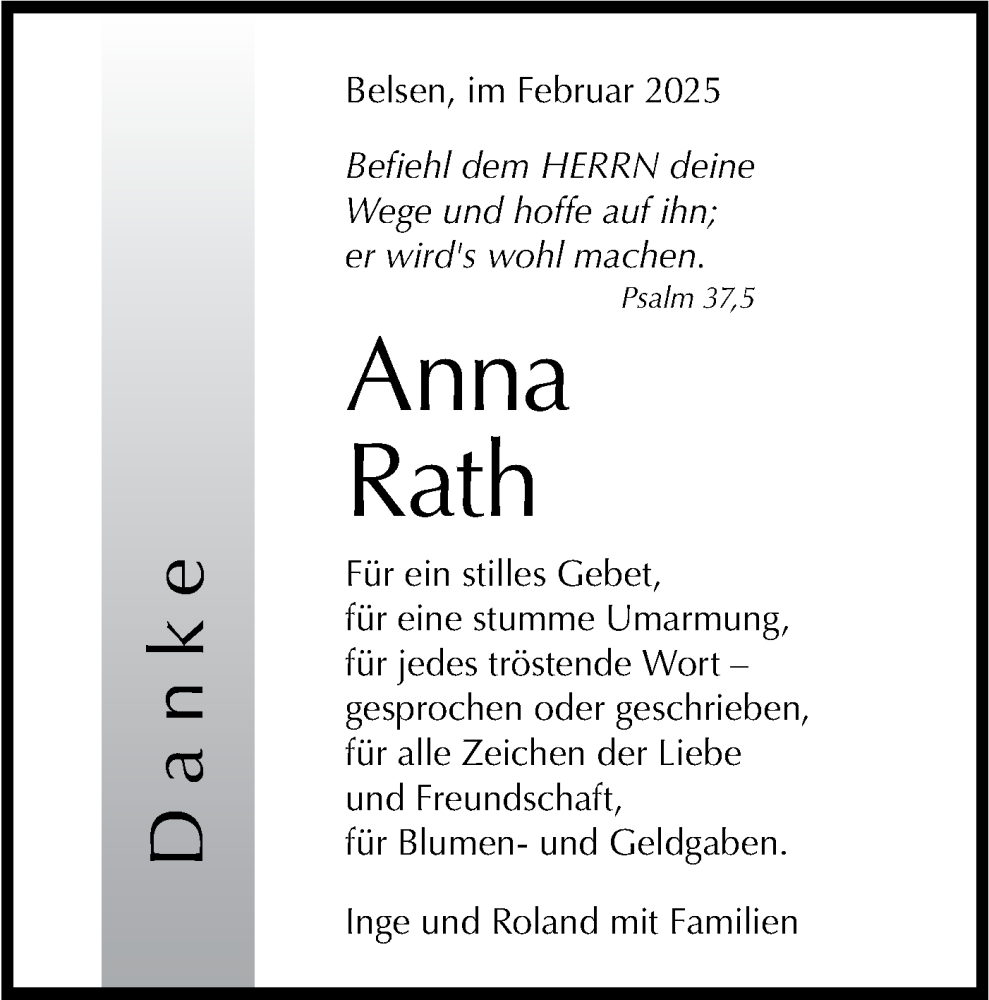  Traueranzeige für Anna Rath vom 15.02.2025 aus Schwäbische Tagblatt