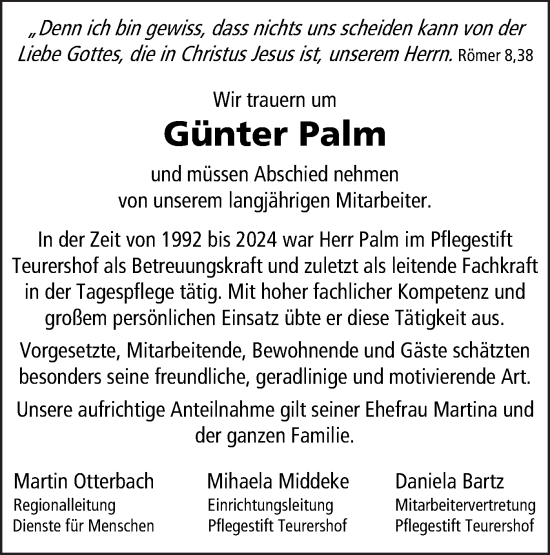 Traueranzeige von Günter Palm von Haller Tagblatt