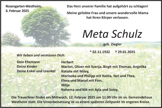 Traueranzeige von Meta Schulz von Haller Tagblatt