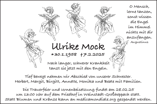 Traueranzeige von Ulrike Mock von Neckar-Chronik