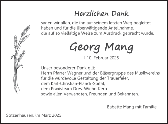 Traueranzeige von Georg Mang von SÜDWEST PRESSE Ausgabe Ulm/Neu-Ulm