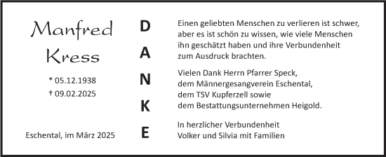 Traueranzeige von Manfred Kress von Haller Tagblatt