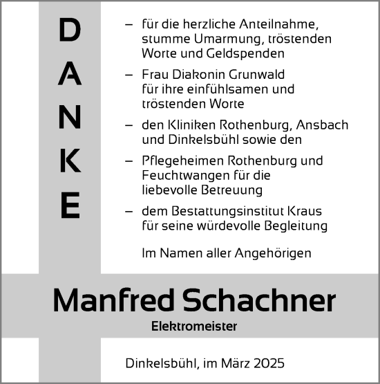 Traueranzeige von Manfred Schachner von Hohenloher Tagblatt