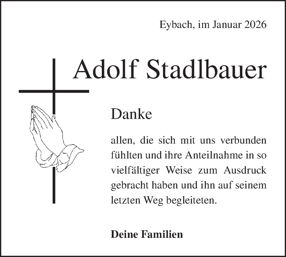  Traueranzeige für Adolf Stadlbauer vom 17.01.2026 aus Geislinger Zeitung
