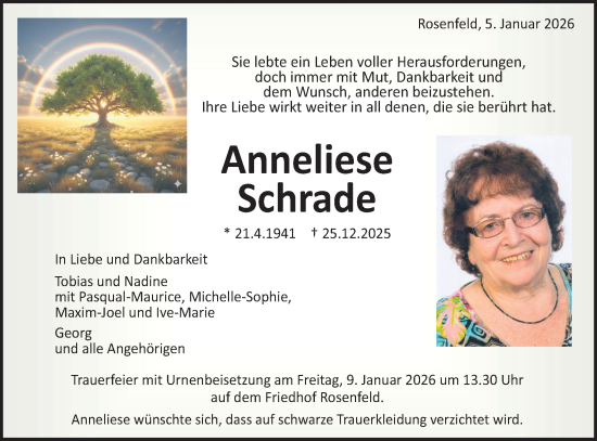 Traueranzeige von Anneliese Schrade von SÜDWEST PRESSE Zollernalbkreis/Hohenzollerische Zeitung