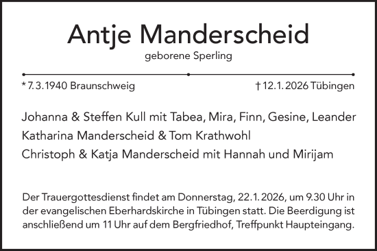 Traueranzeige von Antje Manderscheid von Schwäbische Tagblatt