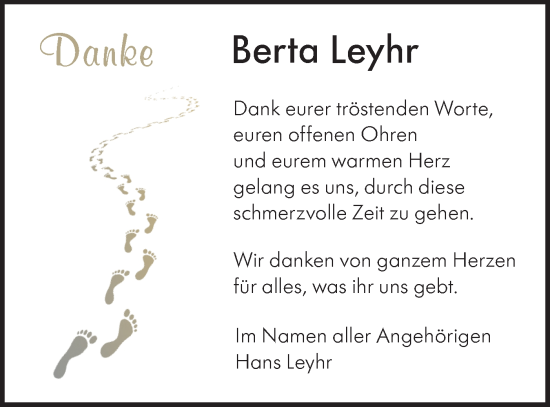 Traueranzeige von Berta Leyhr von Alb-Bote/Metzinger-Uracher Volksblatt