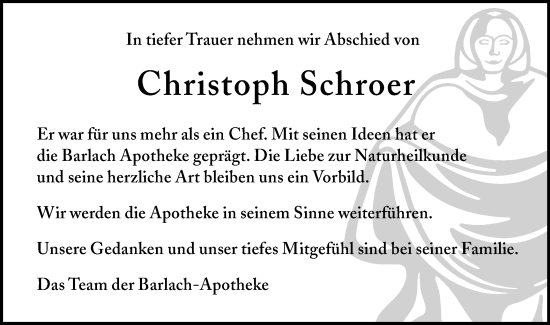 Traueranzeige von Christoph Schroer von NWZ Neue Württembergische Zeitung