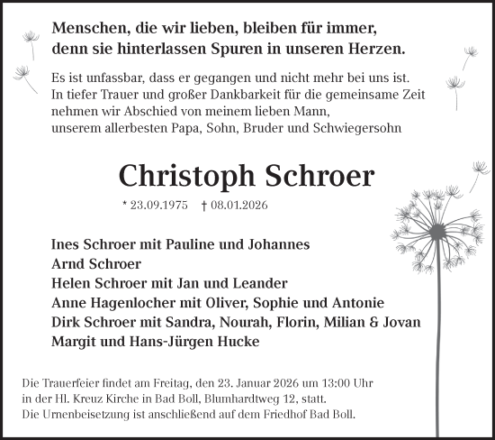 Traueranzeige von Christoph Schroer von NWZ Neue Württembergische Zeitung