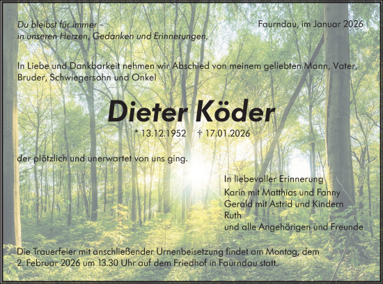 Traueranzeige von Dieter Köder von NWZ Neue Württembergische Zeitung