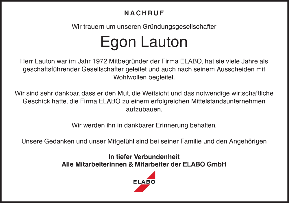  Traueranzeige für Egon Lauton vom 09.01.2026 aus Hohenloher Tagblatt