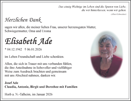Traueranzeige von Elisabeth Ade von Neckar-Chronik