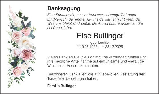 Traueranzeige von Else Bullinger von Hohenloher Tagblatt
