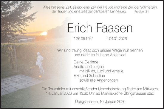 Traueranzeige von Erich Faasen von Haller Tagblatt