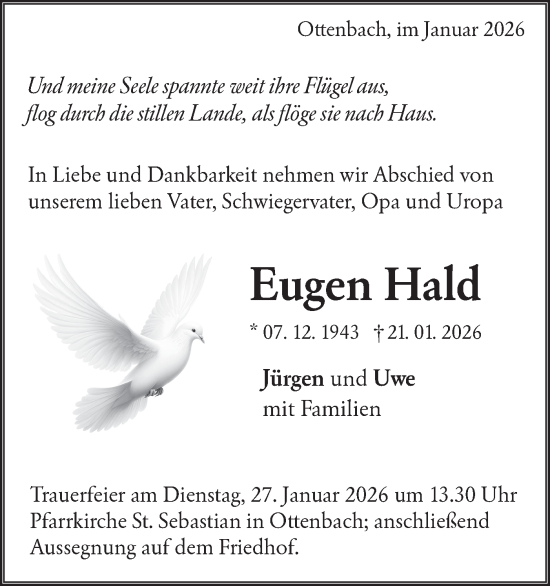 Traueranzeige von Eugen Hald von NWZ Neue Württembergische Zeitung