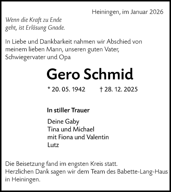 Traueranzeige von Gero Schmid von NWZ Neue Württembergische Zeitung