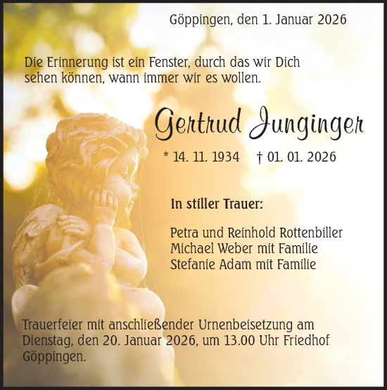 Traueranzeige von Gertrud Junginger von NWZ Neue Württembergische Zeitung