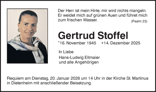 Traueranzeige von Gertrud Stoffel von SÜDWEST PRESSE Ausgabe Ulm/Neu-Ulm