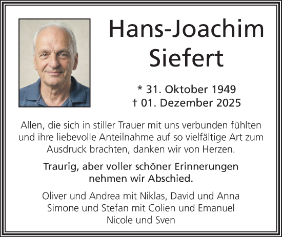 Traueranzeige von Hans-Joachim Siefert von SÜDWEST PRESSE Ausgabe Ulm/Neu-Ulm