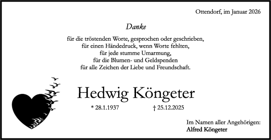 Traueranzeige von Hedwig Köngeter von Rundschau Gaildorf