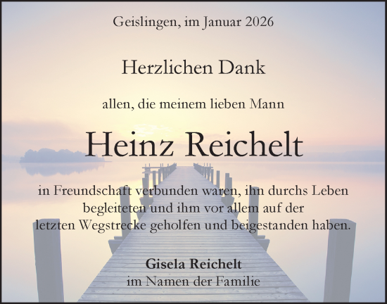 Traueranzeige von Heinz Reichelt von Geislinger Zeitung