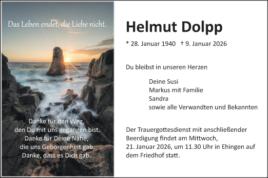 Traueranzeige von Helmut Dolpp von Ehinger Tagblatt