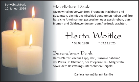 Traueranzeige von Herta Woitke von Haller Tagblatt