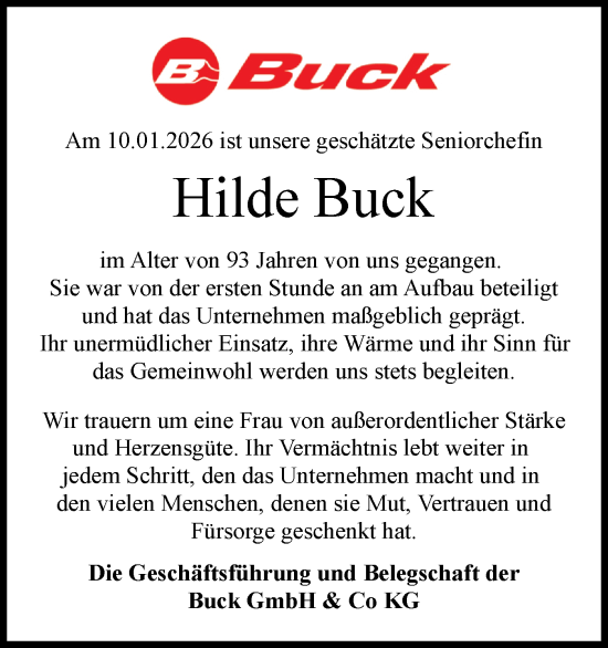 Traueranzeige von Hilde Buck von Schwäbische Tagblatt
