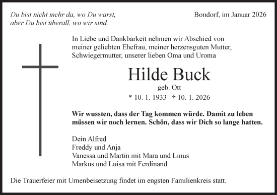 Traueranzeige von Hilde Buck von Schwäbische Tagblatt