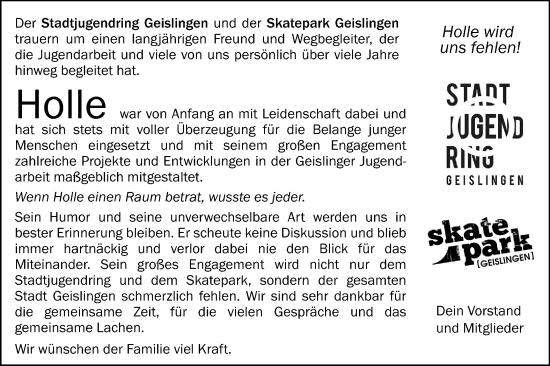 Traueranzeige von Holger Schrag von Geislinger Zeitung