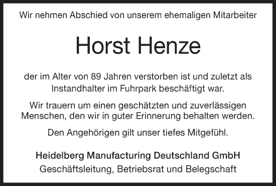 Traueranzeige von Horst Henze von Geislinger Zeitung