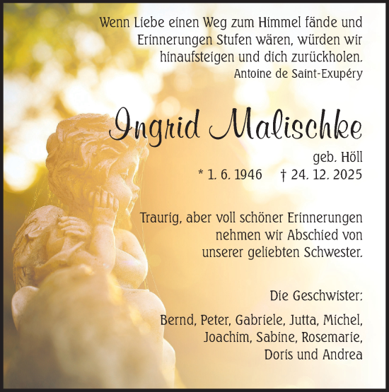 Traueranzeige von Ingrid Malischke von Schwäbische Tagblatt