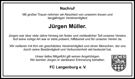 Traueranzeige von Jürgen Müller von Hohenloher Tagblatt