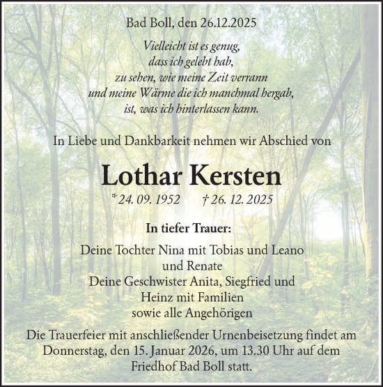 Traueranzeige von Lothar Kersten von NWZ Neue Württembergische Zeitung