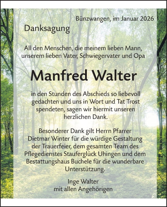 Traueranzeige von Manfred Walter von NWZ Neue Württembergische Zeitung