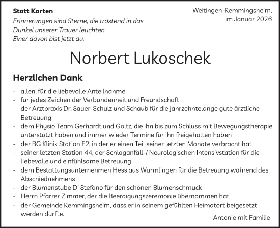 Traueranzeige von Norbert Lukoschek von Schwäbische Tagblatt