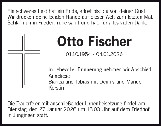 Traueranzeige von Otto Fischer von SÜDWEST PRESSE Ausgabe Ulm/Neu-Ulm