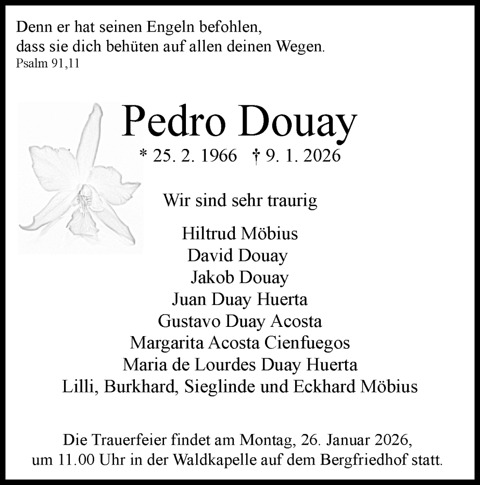  Traueranzeige für Pedro Douay vom 16.01.2026 aus Schwäbische Tagblatt