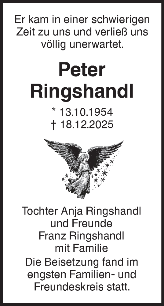 Traueranzeige von Peter Ringshandl von SÜDWEST PRESSE Ausgabe Ulm/Neu-Ulm