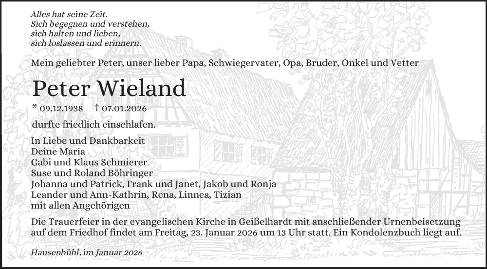  Traueranzeige für Peter Wieland vom 17.01.2026 aus Haller Tagblatt