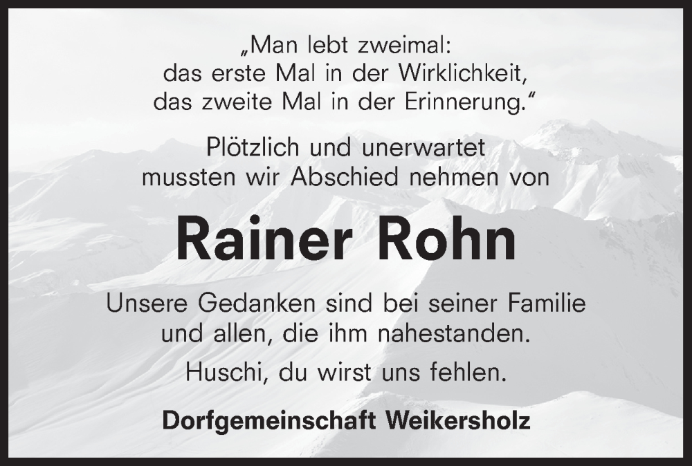 Traueranzeige für Rainer Rohn vom 07.01.2026 aus Hohenloher Tagblatt