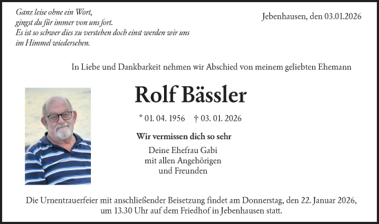 Traueranzeige von Rolf Bässler von NWZ Neue Württembergische Zeitung